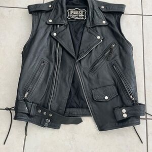 Black Leather Biker Vest By " First Leather"